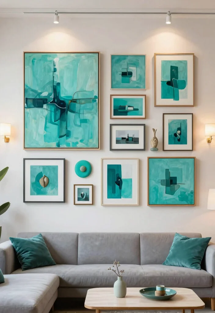 16 Turquoise Living Room Decor Ideas Fresh Vibrant Style - 4. Turquoise Art Pieces 1