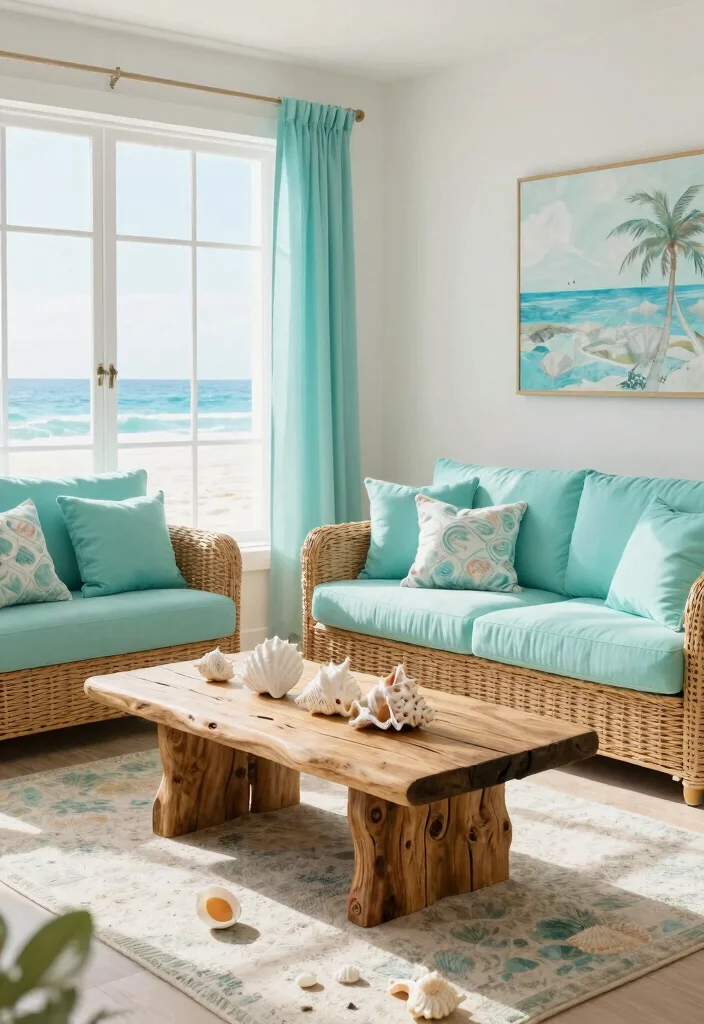 16 Turquoise Living Room Decor Ideas Fresh Vibrant Style - 5. Coastal Turquoise Decor 1