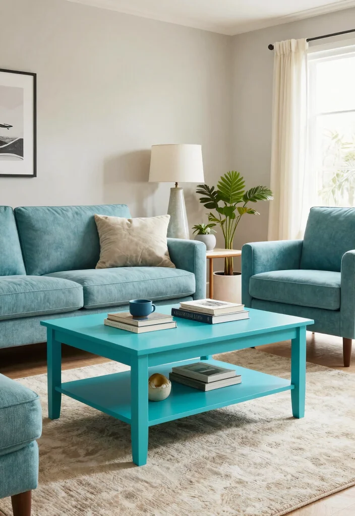 16 Turquoise Living Room Decor Ideas Fresh Vibrant Style - 7. Turquoise Furniture Accents 1