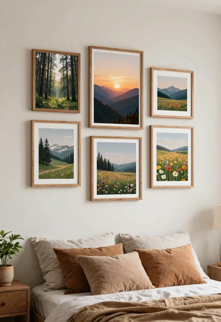 16 Wall Prints Aesthetic Bedroom Ideas for an Artistic Cozy Feel - 1. Earthy Tones and Nature Prints 1