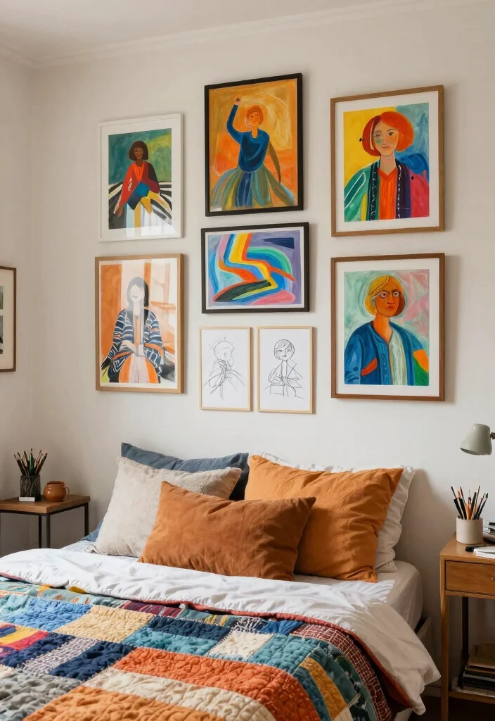 16 Wall Prints Aesthetic Bedroom Ideas for an Artistic Cozy Feel - 12. Personal Art Creations 1