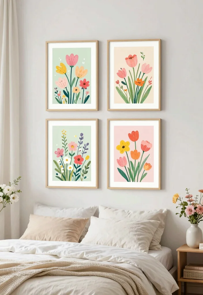 16 Wall Prints Aesthetic Bedroom Ideas for an Artistic Cozy Feel - 13. Seasonal and Themed Prints 1