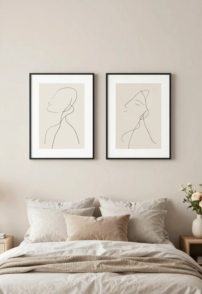 16 Wall Prints Aesthetic Bedroom Ideas for an Artistic Cozy Feel - 6. Minimalist Line Art 1