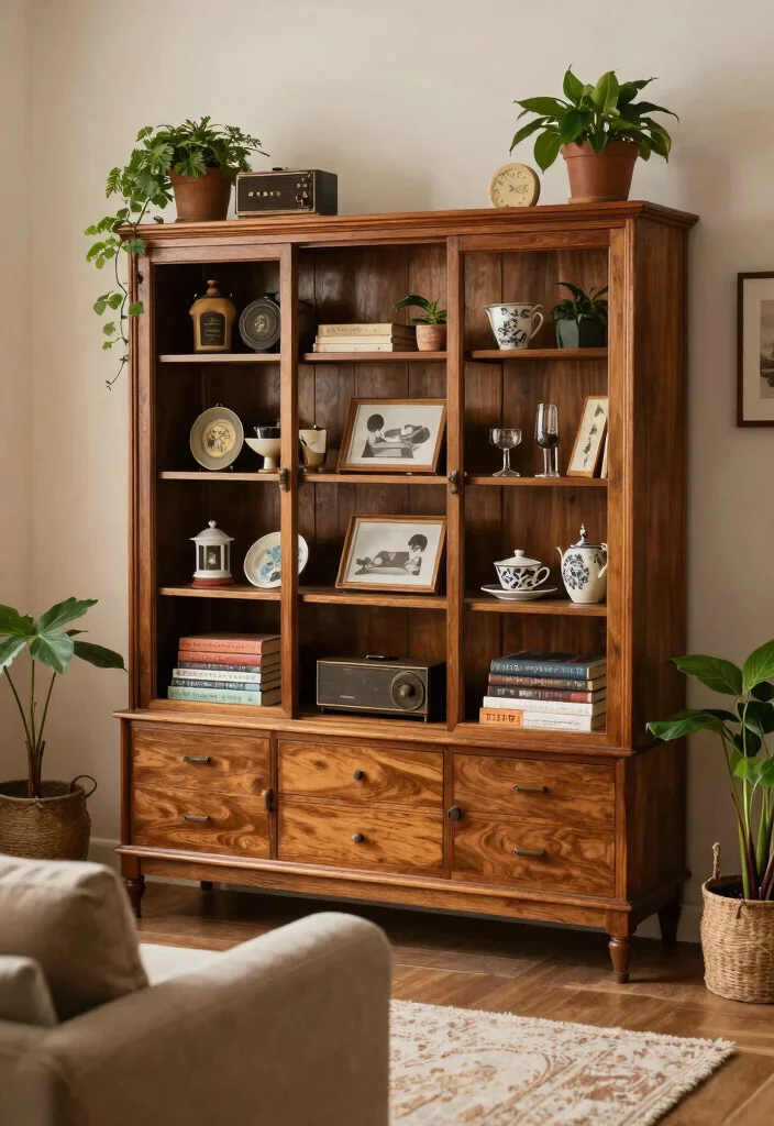 16 Wall Unit Ideas: Living Room Storage Meets Design for Eco-Friendly Spaces - 8. Vintage Display Units 1