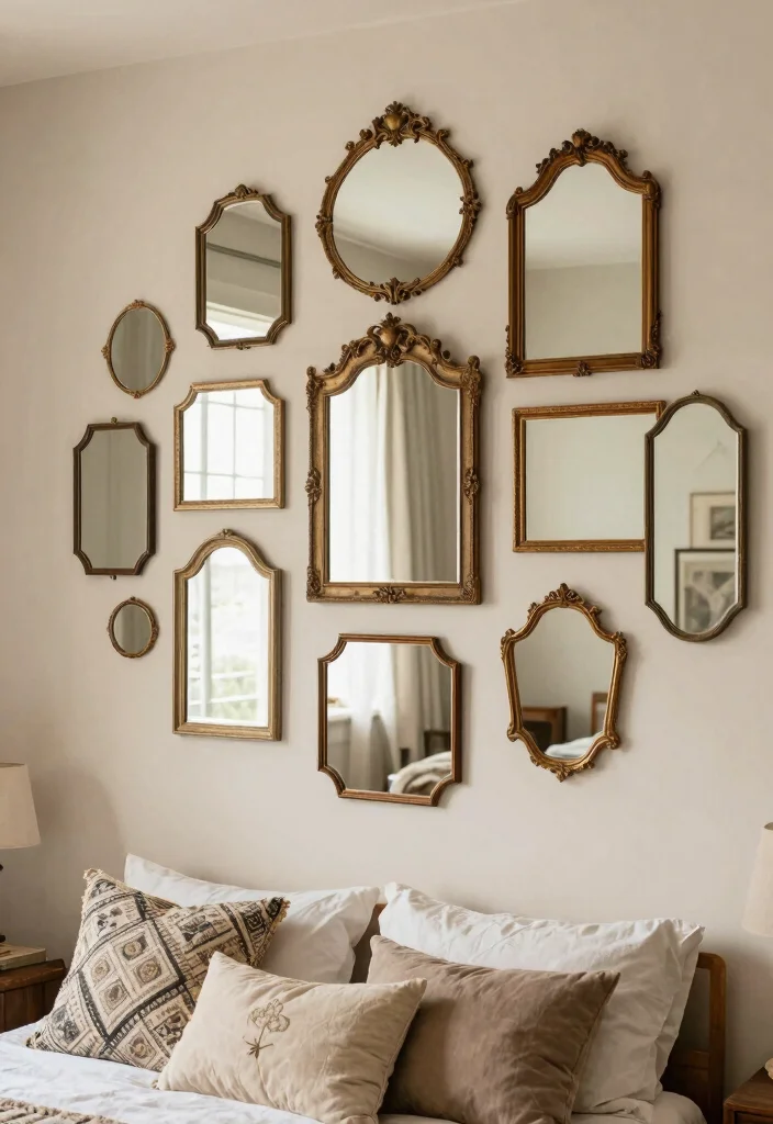 17 Bedroom Wall Mirror Ideas: Reflective Stylish Decor - 13. Vintage Mirror Collages 1