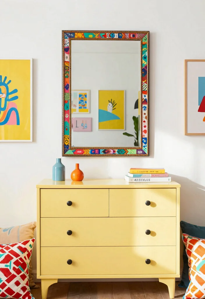 17 Bedroom Wall Mirror Ideas: Reflective Stylish Decor - 16. Vintage Mirrors with Colorful Frames 1