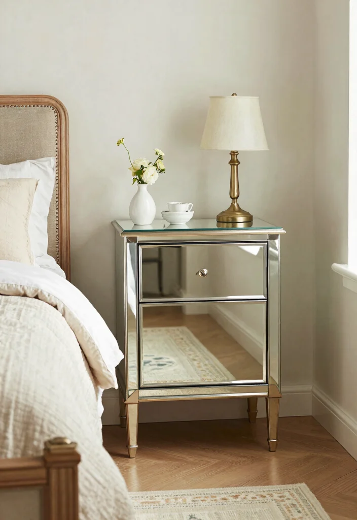 17 Bedroom Wall Mirror Ideas: Reflective Stylish Decor - 7. Mirrored Furniture Accents 1