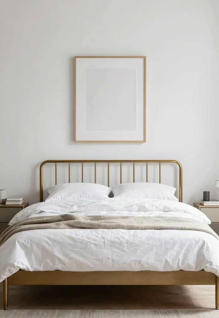 17 Brass Bed Bedroom Ideas for Vintage Luxe Appeal - 11. Minimalist Brass Beauty 1