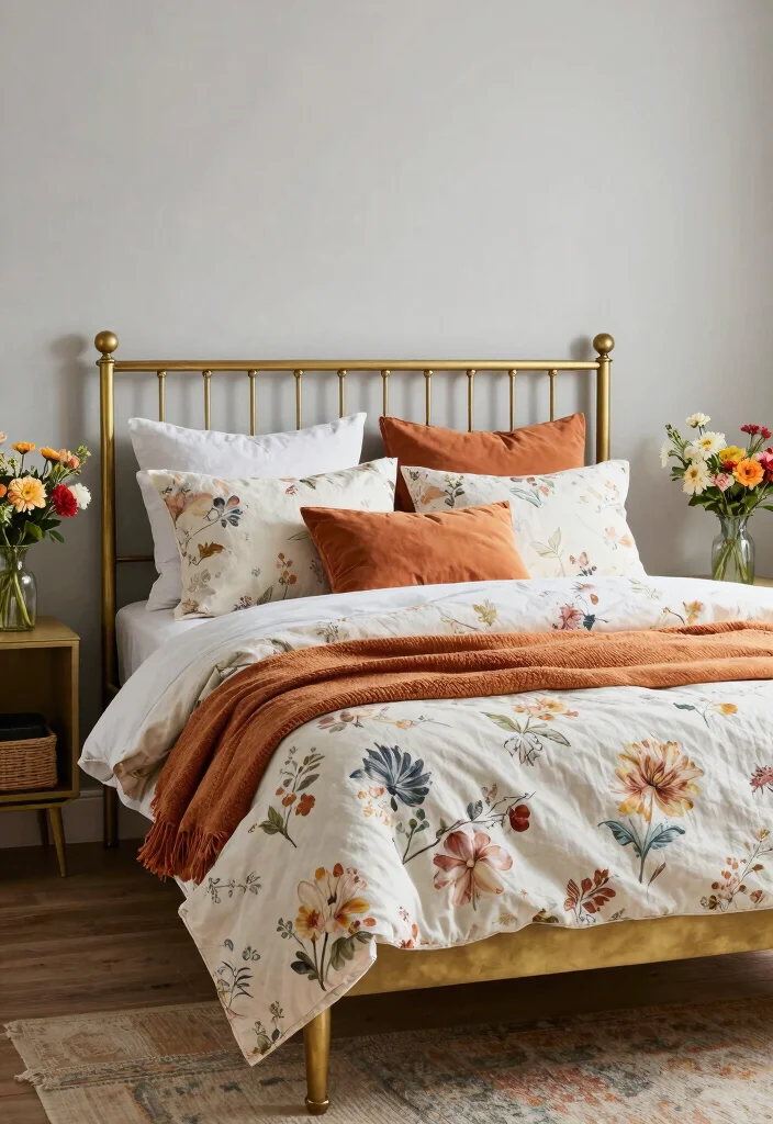 17 Brass Bed Bedroom Ideas for Vintage Luxe Appeal - 15. Seasonal Decor Variations 1