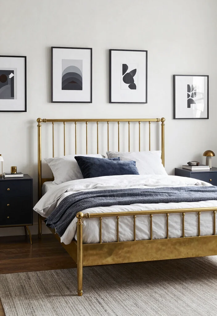 17 Brass Bed Bedroom Ideas for Vintage Luxe Appeal - 16. Vintage and Modern Fusion 1
