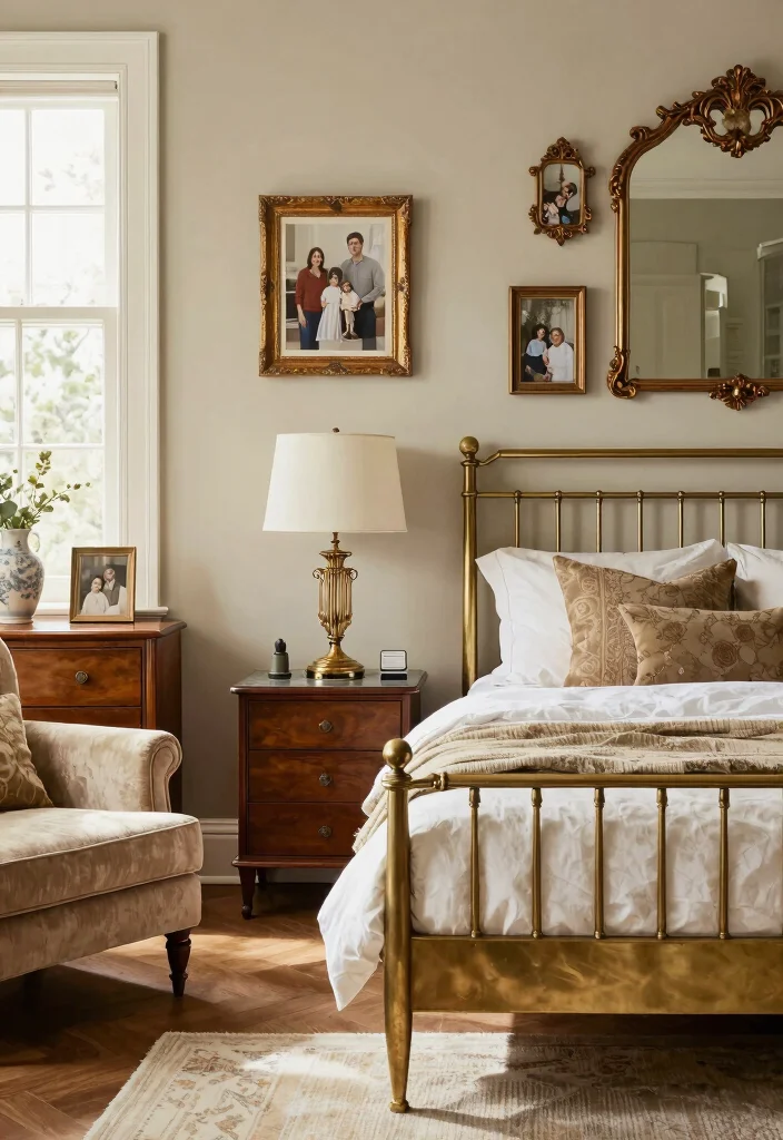 17 Brass Bed Bedroom Ideas for Vintage Luxe Appeal - 4. Vintage Accessory Highlights 1