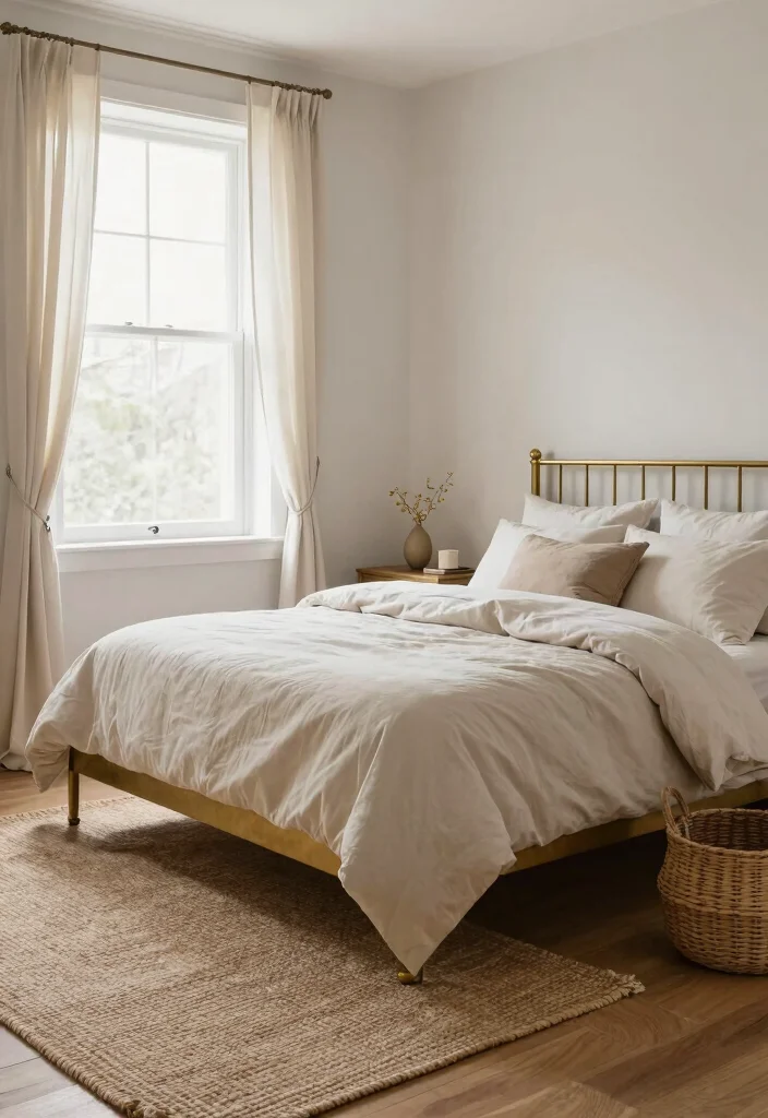17 Brass Bed Bedroom Ideas for Vintage Luxe Appeal - 5. Soft Neutral Palette 1