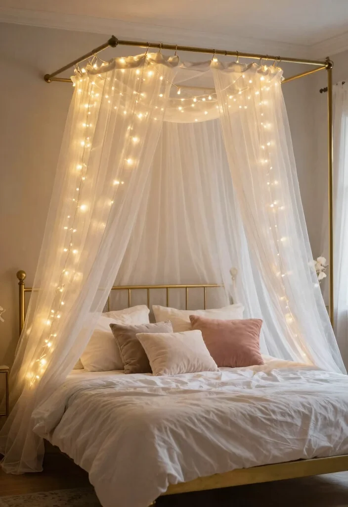 17 Brass Bed Bedroom Ideas for Vintage Luxe Appeal - 9. Charming Canopy Overhead 1