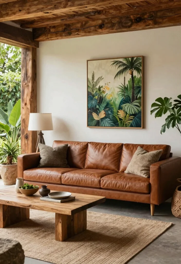 17 Brown Leather Sofa Living Room Ideas for a Timeless Masculine Look - 16. Outdoor-Inspired Decor 1