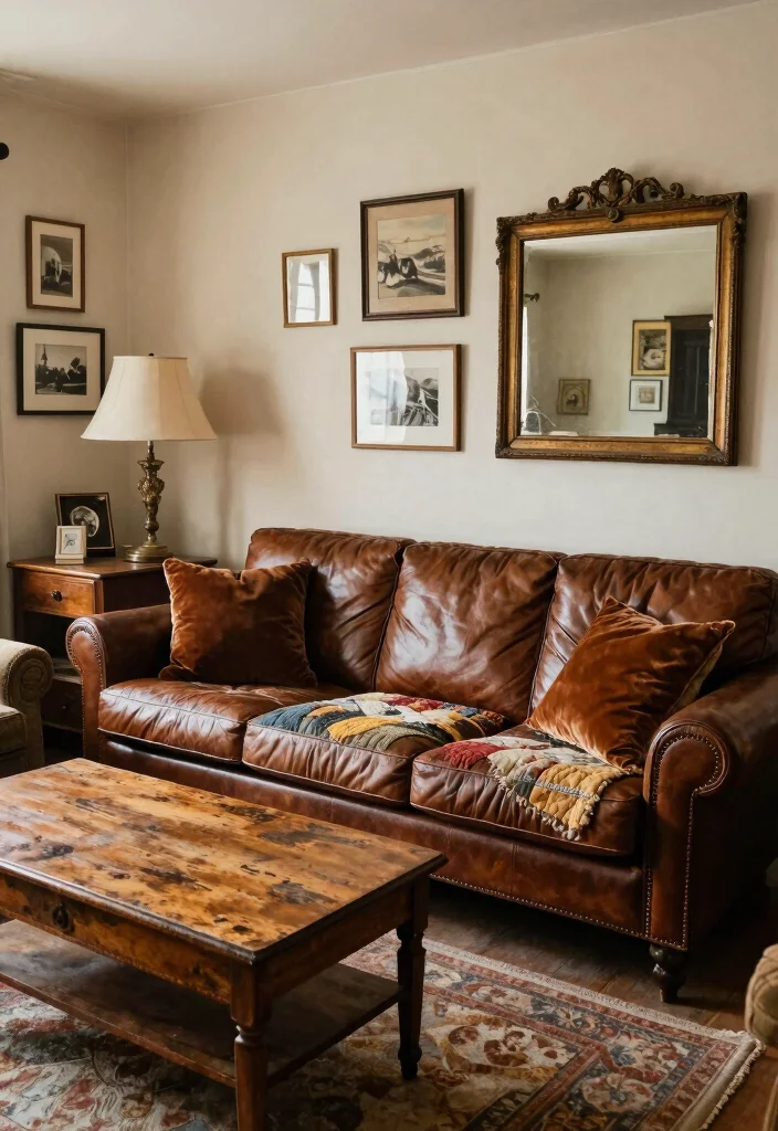 17 Brown Leather Sofa Living Room Ideas for a Timeless Masculine Look - 3. Vintage Charm 1