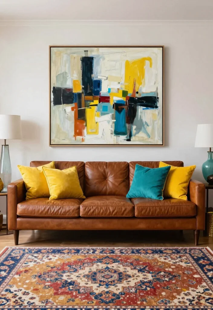 17 Brown Leather Sofa Living Room Ideas for a Timeless Masculine Look - 6. Bold Accents 1