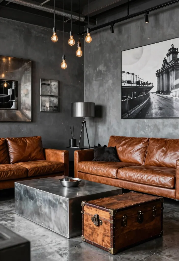 17 Brown Leather Sofa Living Room Ideas for a Timeless Masculine Look - 8. Industrial Chic 1