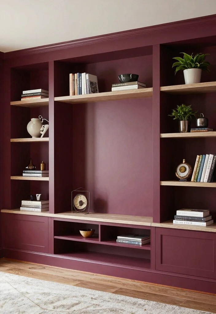17 Burgundy Walls Living Room Ideas Rich Cozy Drama - 13. Customized Built-ins 1