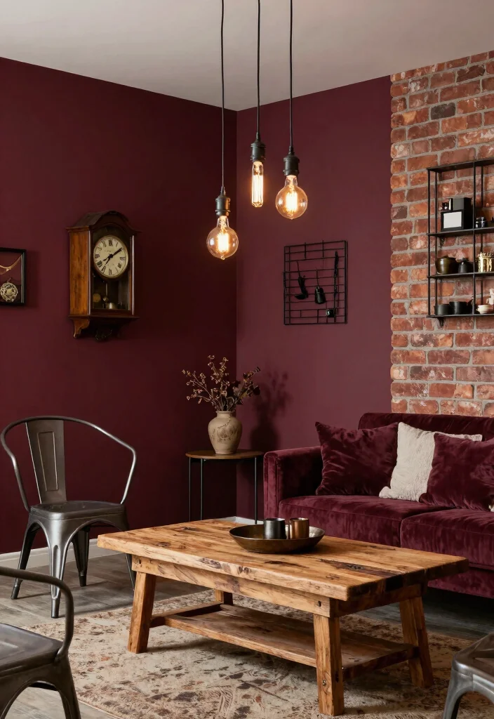 17 Burgundy Walls Living Room Ideas Rich Cozy Drama - 5. Industrial Meets Vintage 1