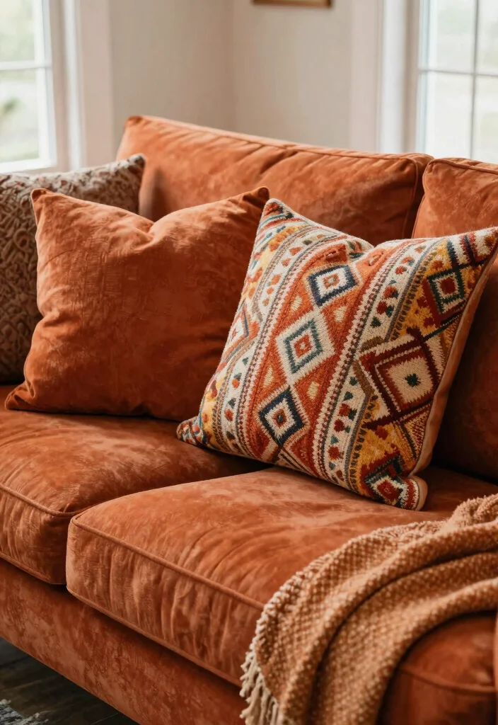 17 Burnt Orange Living Room Decor Ideas Warm Cozy Energy - 10. Personalized Throw Pillows 1