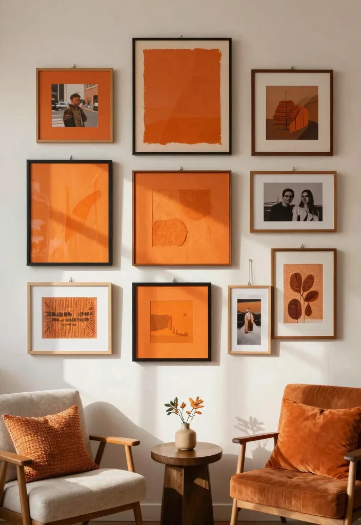 17 Burnt Orange Living Room Decor Ideas Warm Cozy Energy - 11. Gallery Walls with a Twist 1