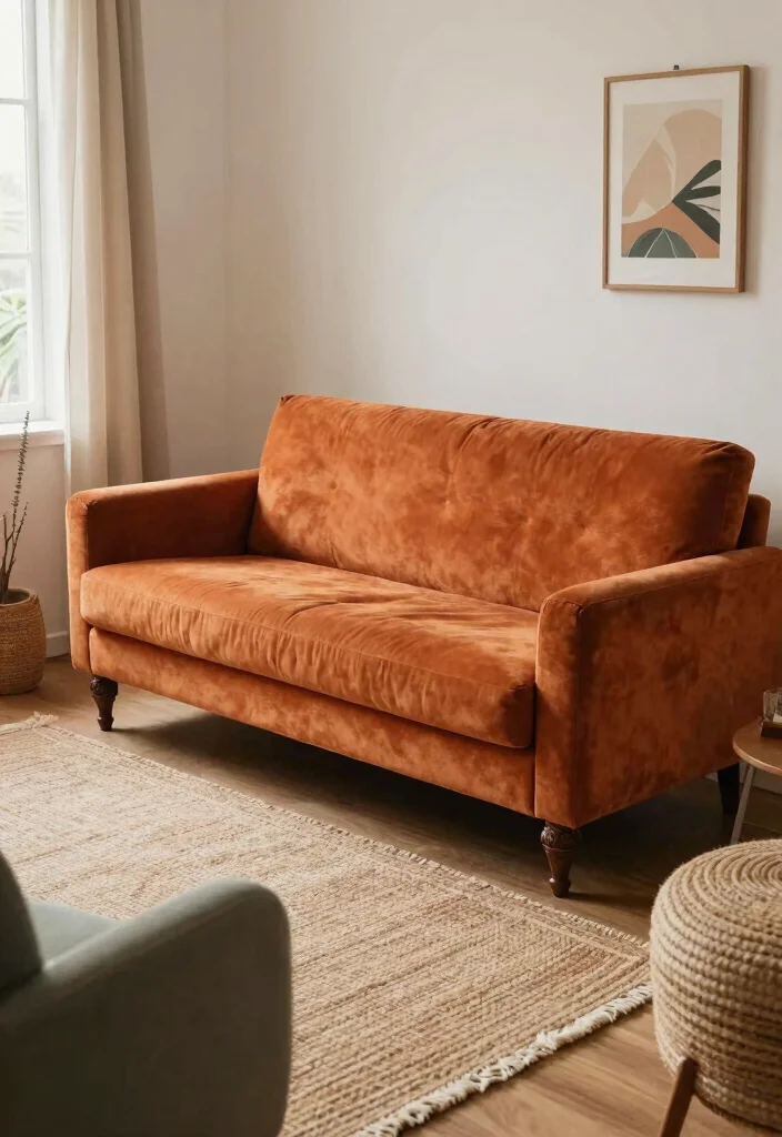 17 Burnt Orange Living Room Decor Ideas Warm Cozy Energy - 13. Vintage Burnt Orange Furniture 1