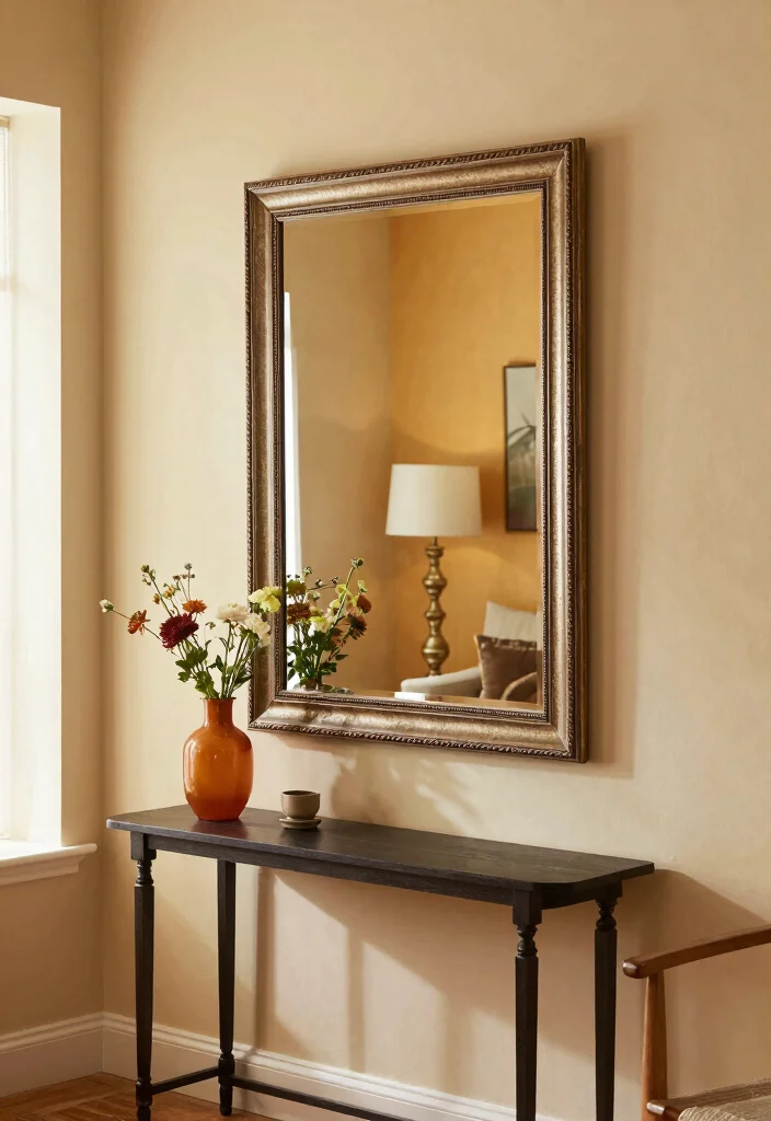 17 Burnt Orange Living Room Decor Ideas Warm Cozy Energy - 17. Incorporating Mirrors 1