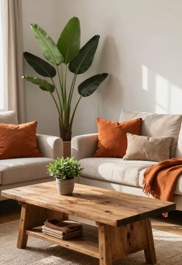 17 Burnt Orange Living Room Decor Ideas Warm Cozy Energy - 4. Incorporating Natural Elements 1