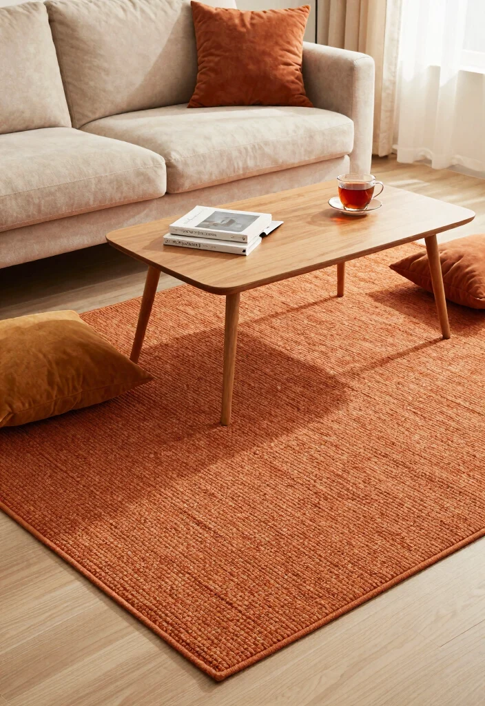 17 Burnt Orange Living Room Decor Ideas Warm Cozy Energy - 6. Burnt Orange Rugs 1