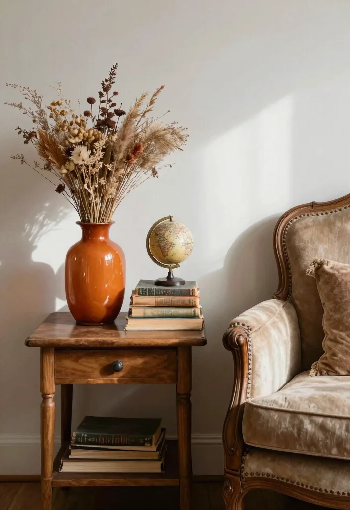 17 Burnt Orange Living Room Decor Ideas Warm Cozy Energy - 8. Incorporating Vintage Finds 1