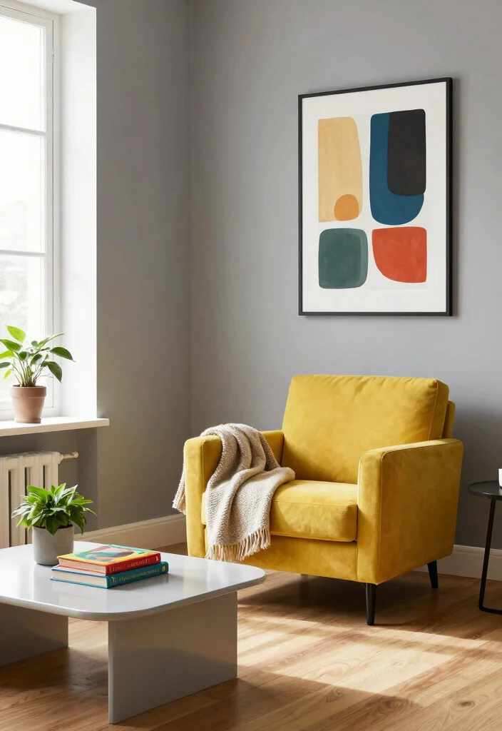 17 Gray Accent Wall Living Room Ideas for a Calm and Modern Depth - 1. Soft Gray with Bold Accents 1