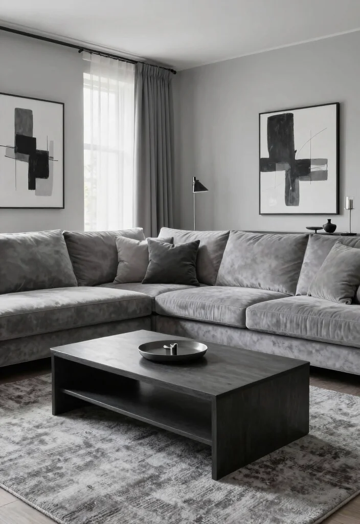 17 Gray Accent Wall Living Room Ideas for a Calm and Modern Depth - 2. Monochromatic Gray Scheme 1