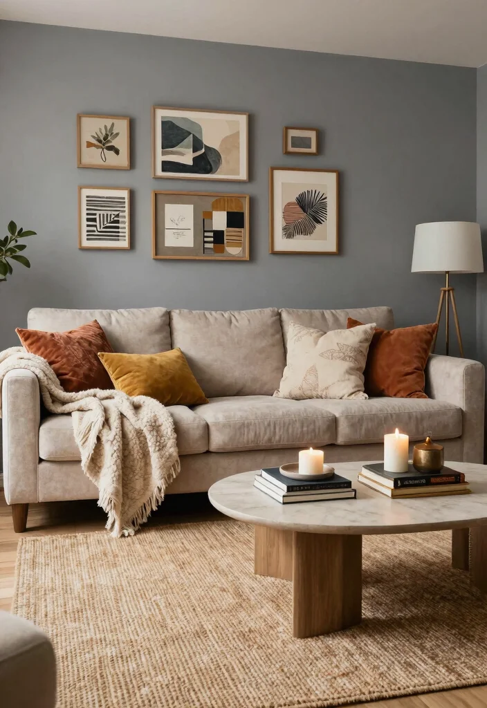 17 Gray Accent Wall Living Room Ideas for a Calm and Modern Depth - 9. Cozy Gray with Textiles 1