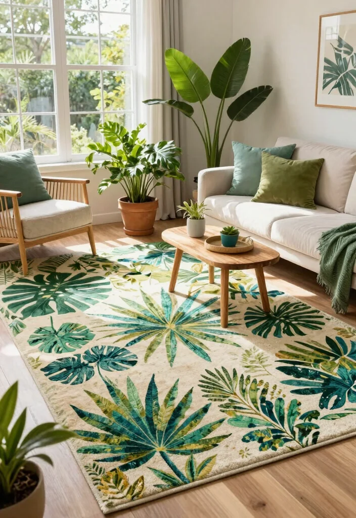 17 Living Room Designs Area Rugs Ideas Grounded Layouts - 17. Outdoor-Inspired Rugs 1