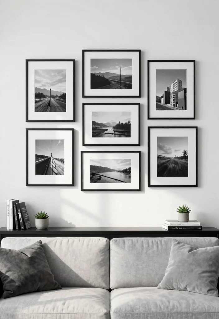 17 Living Room Photo Wall Ideas Personal Gallery Style - 1. Monochrome Magic 1