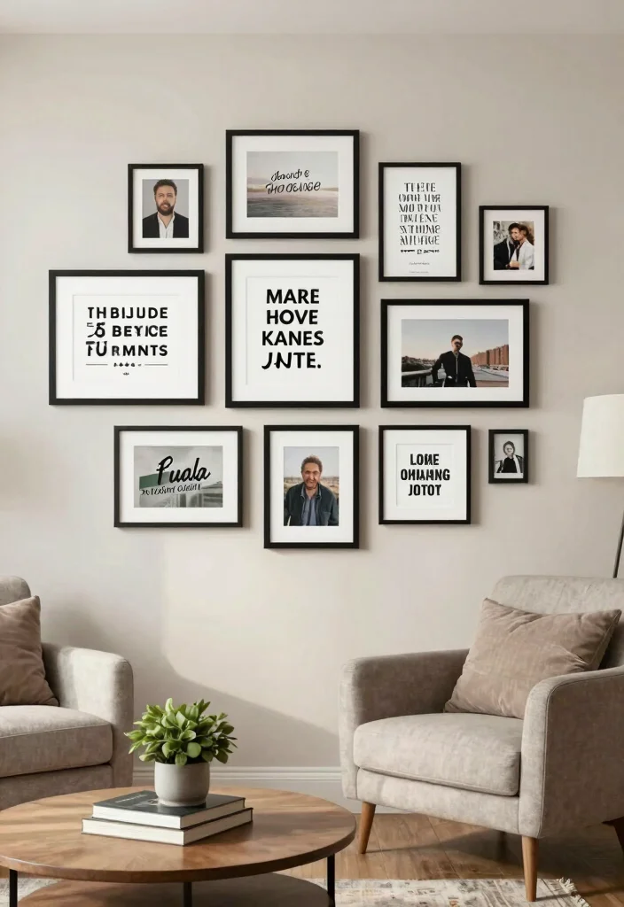 17 Living Room Photo Wall Ideas Personal Gallery Style - 11. Inspirational Quotes 1