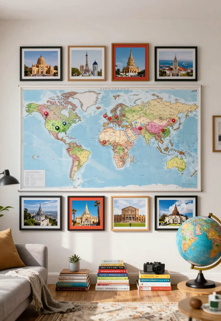 17 Living Room Photo Wall Ideas Personal Gallery Style - 15. Travel Adventures 1