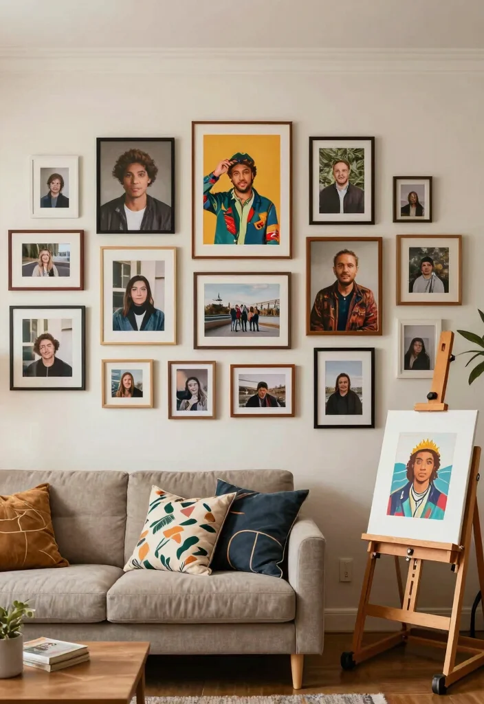 17 Living Room Photo Wall Ideas Personal Gallery Style - 17. Artistic Approach 1