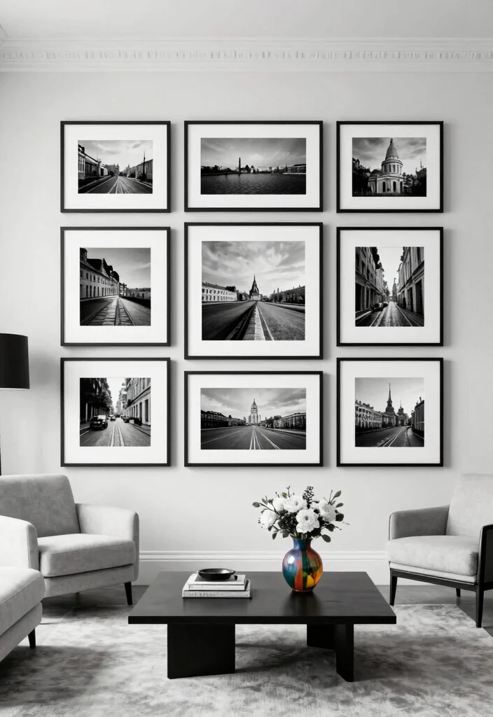 17 Living Room Photo Wall Ideas Personal Gallery Style - 8. Black and White Flair 1