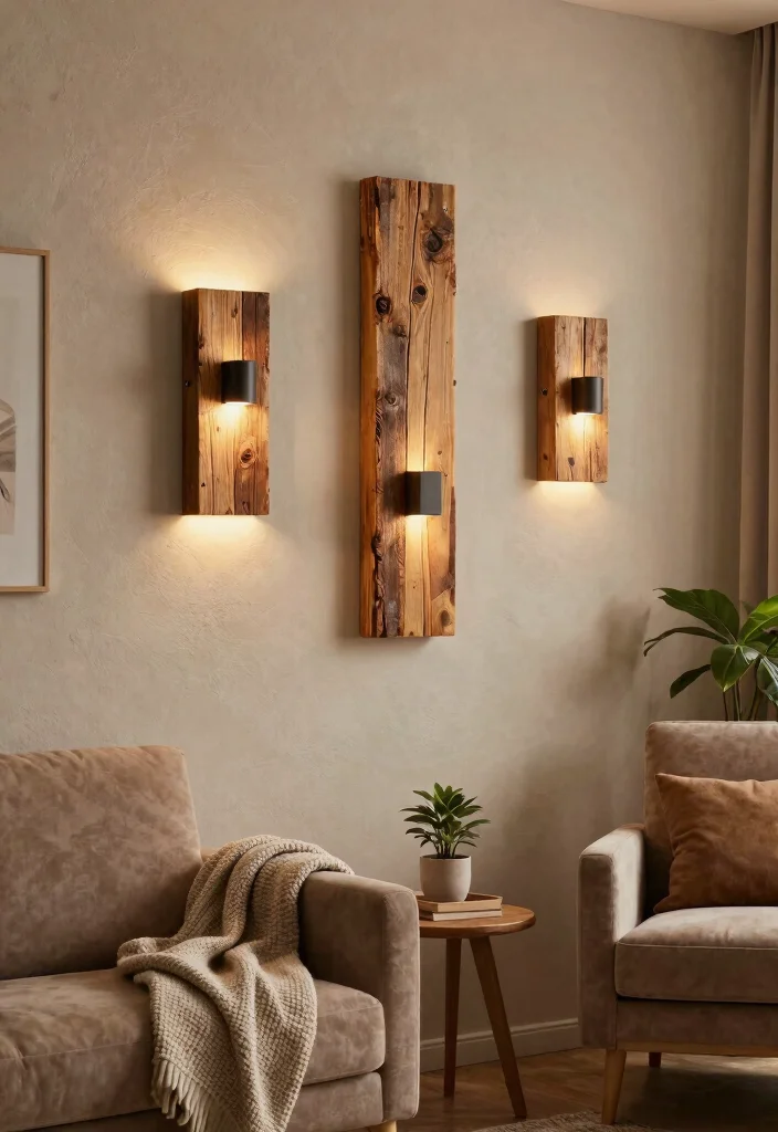 17 Living Room Wall Lights Ideas Layered Ambient Glow - 1. Reclaimed Wood Wall Sconces 1