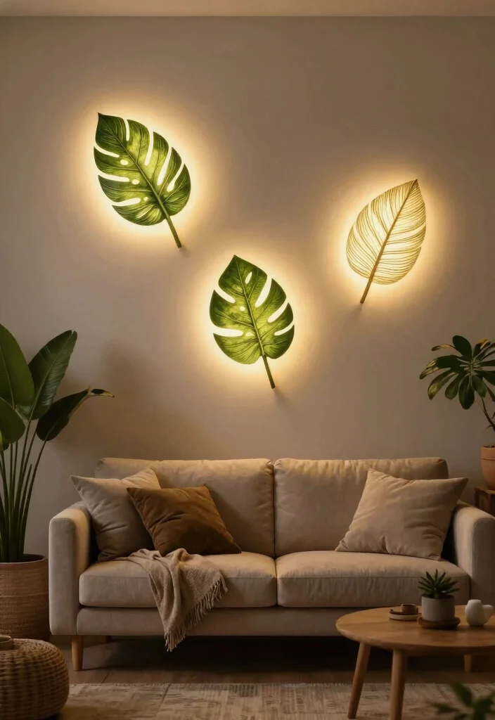 17 Living Room Wall Lights Ideas Layered Ambient Glow - 13. Nature-Inspired Wall Lights 1