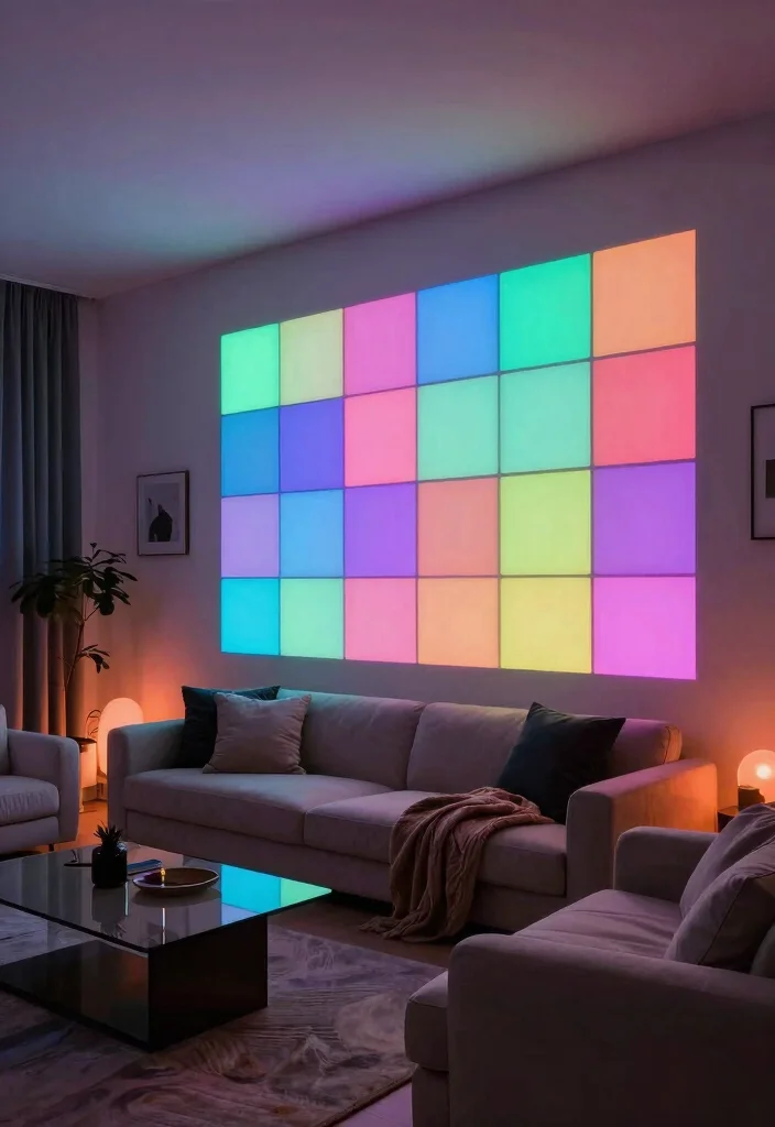 17 Living Room Wall Lights Ideas Layered Ambient Glow - 14. Color-Changing LED Wall Panels 1