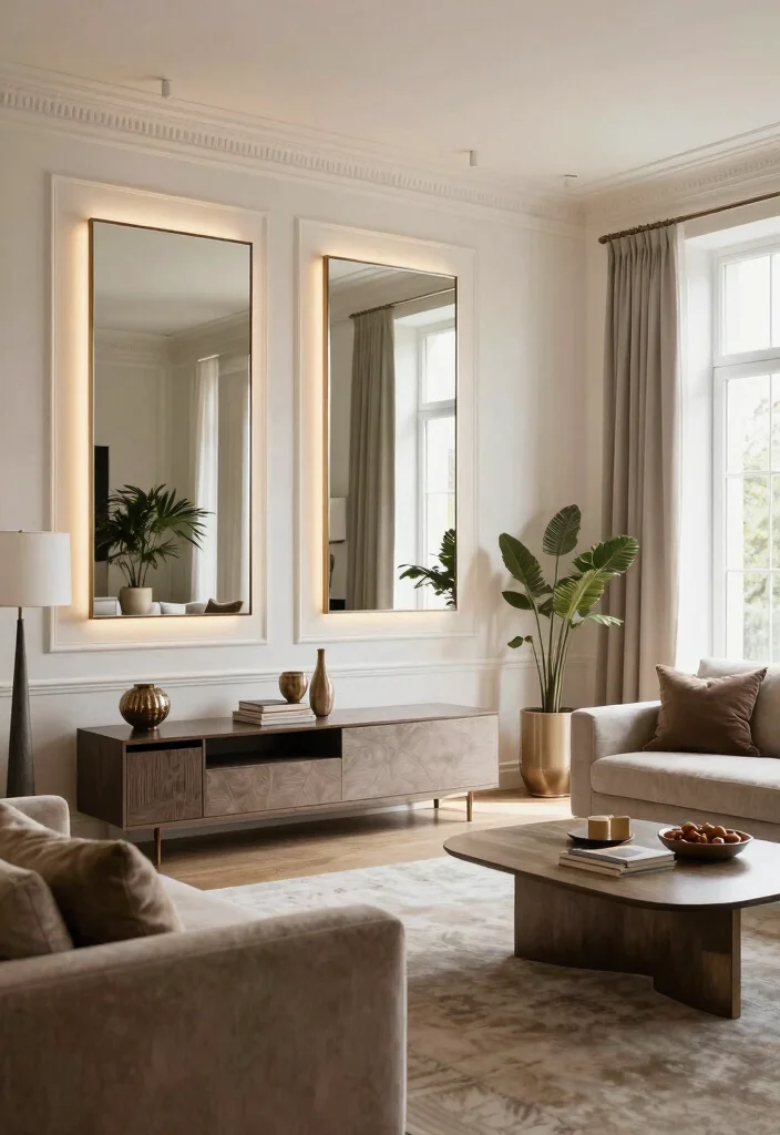 17 Living Room Wall Lights Ideas Layered Ambient Glow - 17. Elegant Wall Mirror Lighting 1