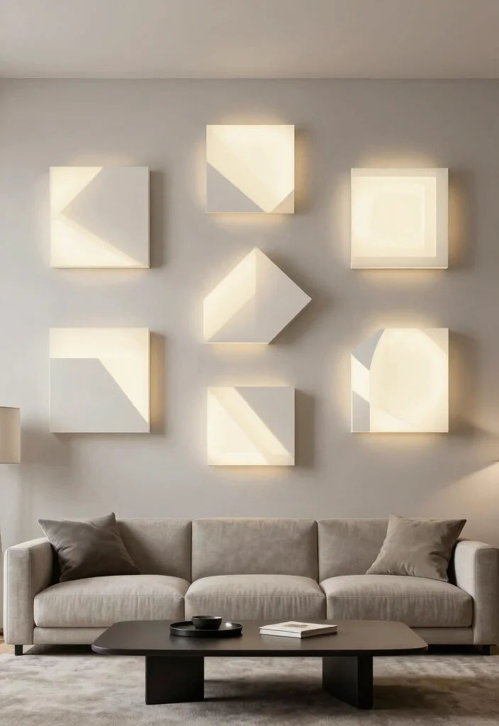 17 Living Room Wall Lights Ideas Layered Ambient Glow - 9. Geometric Wall Lights 1
