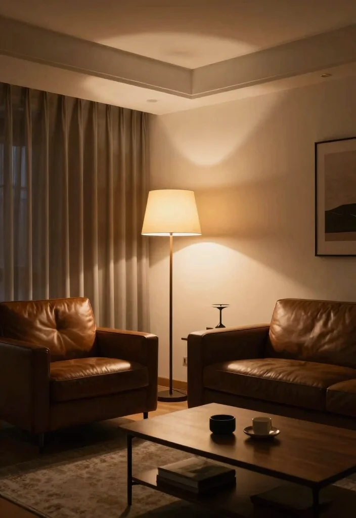 17 Masculine Living Room Decor Ideas For a Clean, Bold Design - 9. Layered Lighting 1