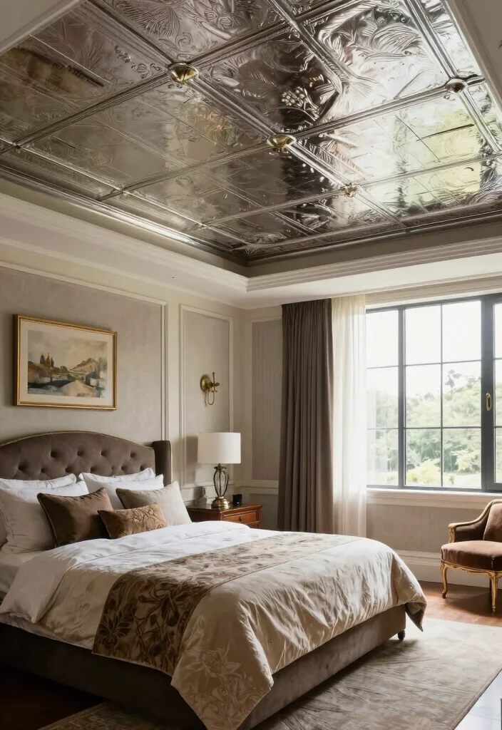 17 New Ceiling Design Bedroom Ideas with a Modern Architectural Touch - 17. Vintage Tin Ceilings 1