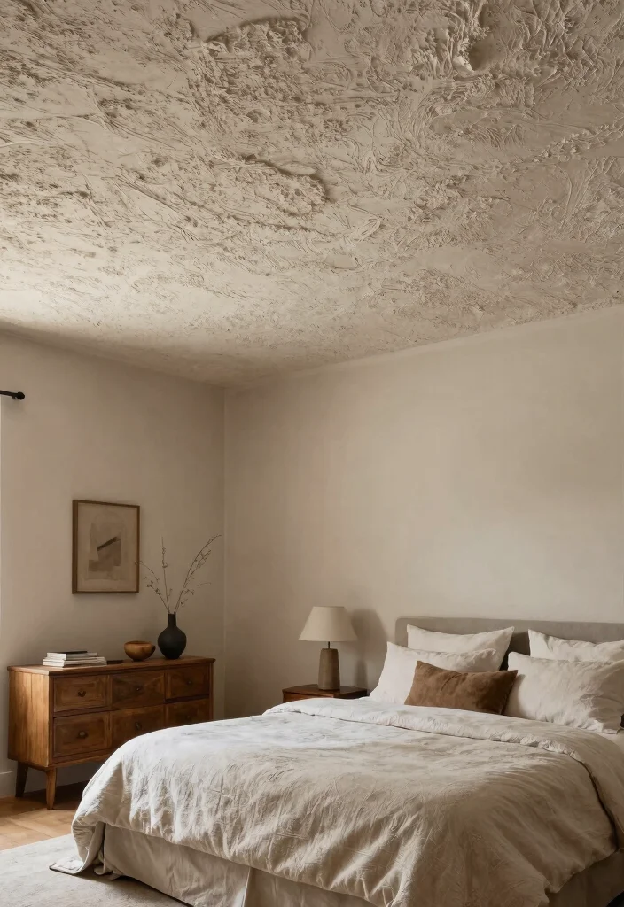 17 New Ceiling Design Bedroom Ideas with a Modern Architectural Touch - 4. Textured Plaster Finishes 1