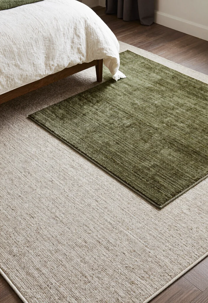 17 Olive Green and Black Bedroom Ideas for a Bold, Sophisticated Look - 9. Layered Rugs 1