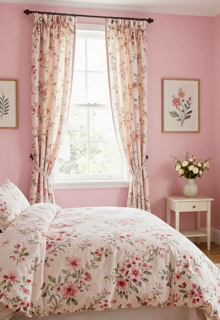 17 Pink Walls Bedroom Ideas Chic Feminine Style - 13. Floral Fantasies 1