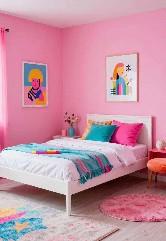 17 Pink Walls Bedroom Ideas Chic Feminine Style - 14. Neon Pink Pop 1